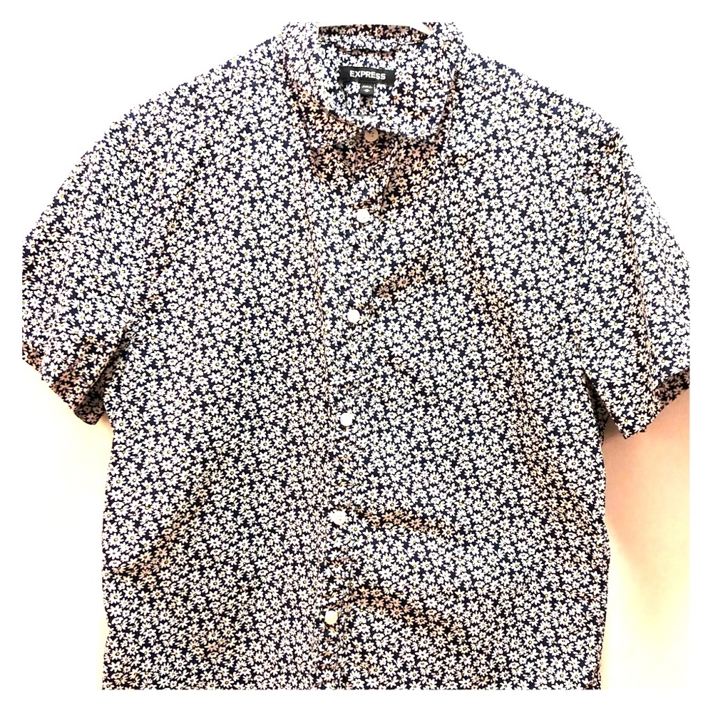 Express short sleeve floral printed button down